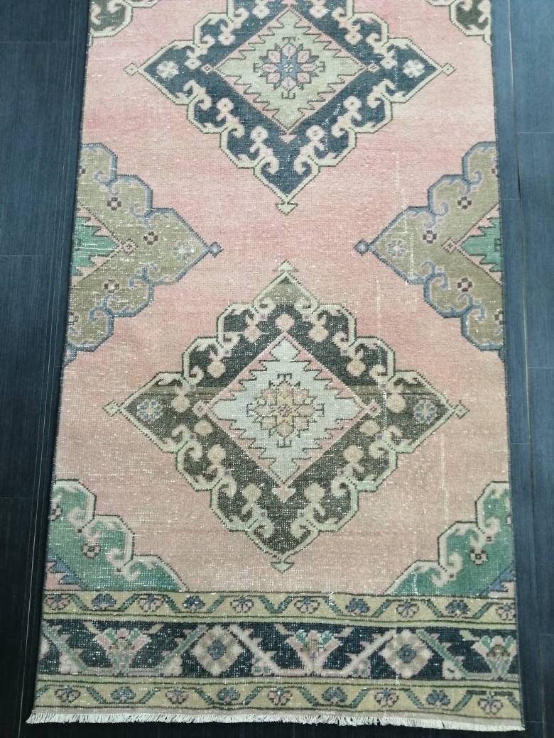 Beige Turkish Runner Rug 2' 11" x 13' 2" Hand-Knotted reverse
