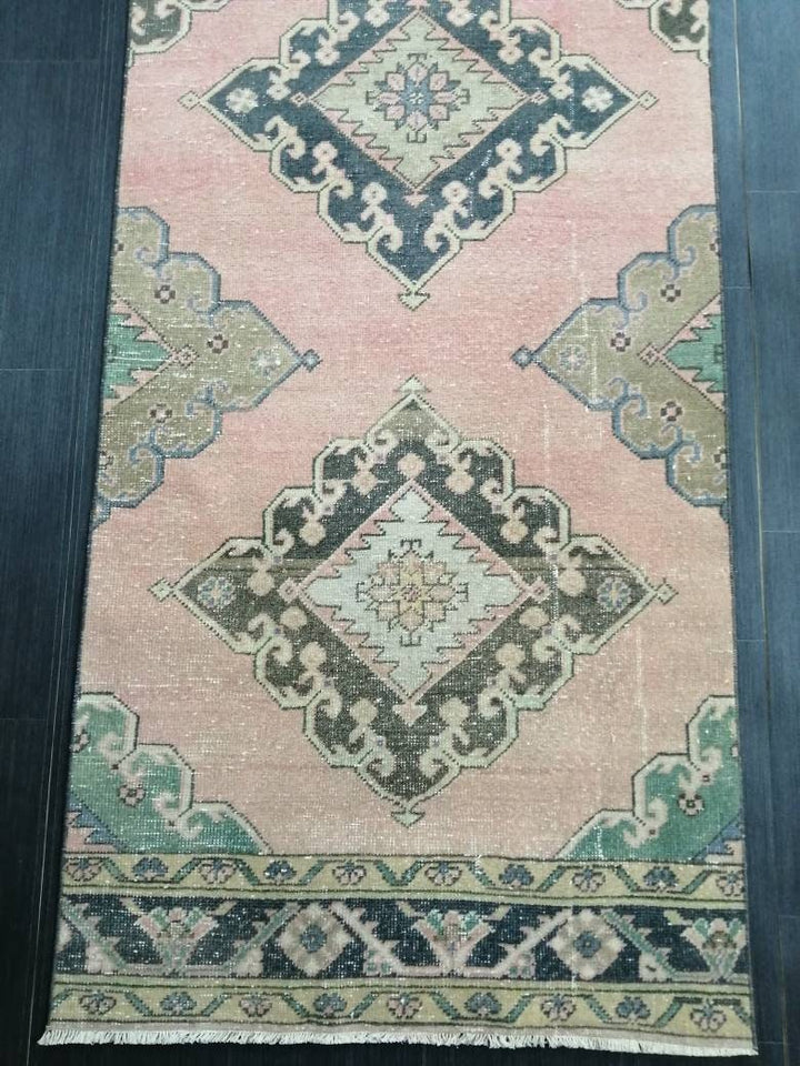 Beige Turkish Runner Rug 2' 11" x 13' 2" Hand-Knotted reverse