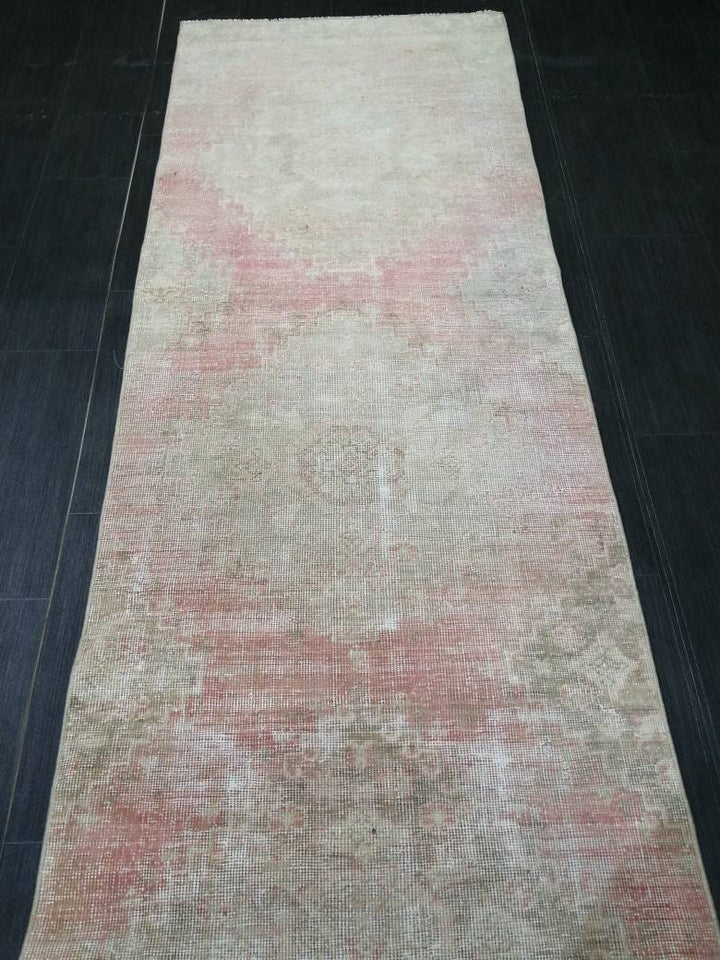 Beige Turkish Distressed Runner Rug 2' 9" x 13' 8" Hand-Knotted | No. WR96983