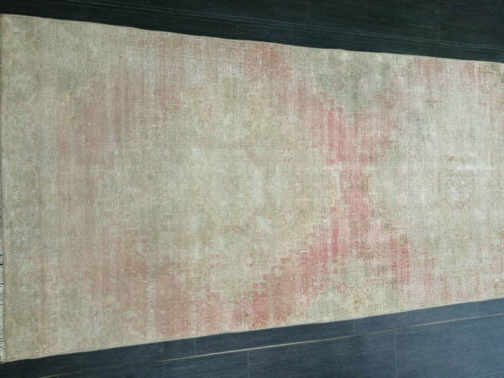 Beige Turkish Distressed Runner Rug 2' 9" x 13' 8" Hand-Knotted | No. WR96983