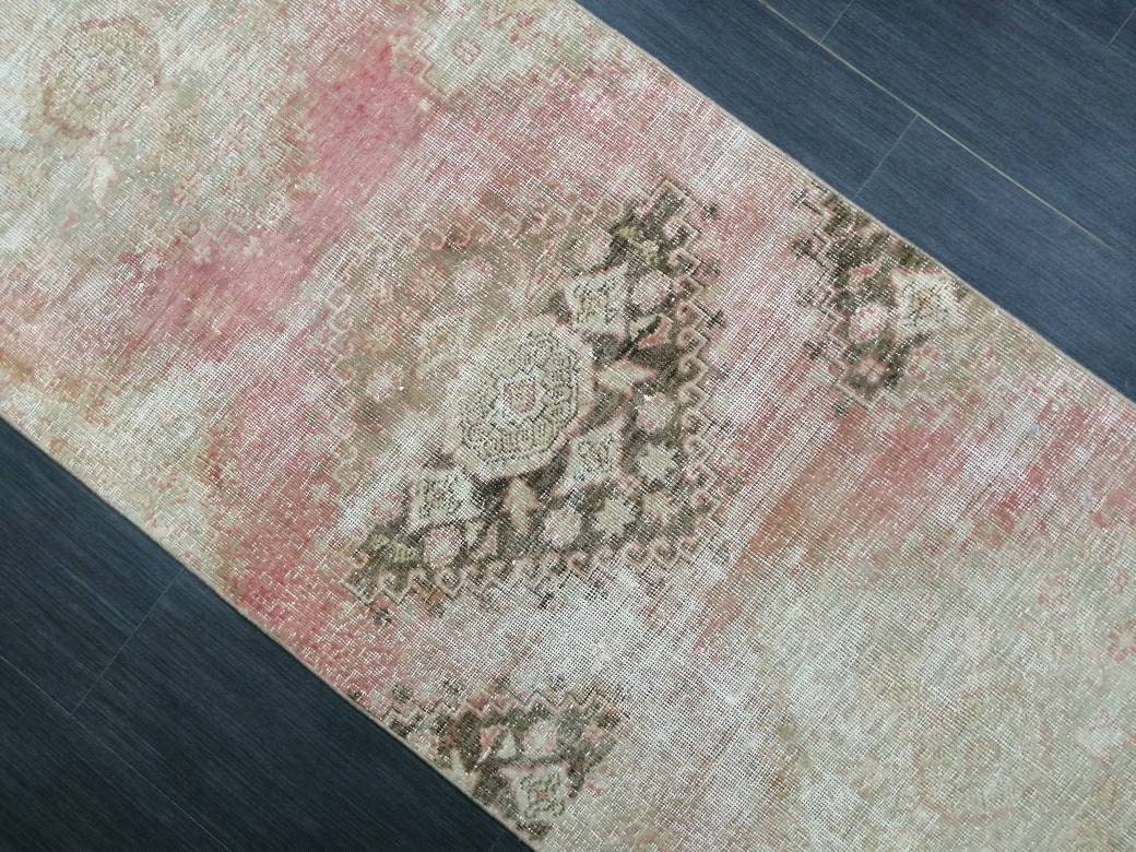 Beige Turkish Distressed Runner Rug 2' 9" x 11' 3" Hand-Knotted | No. WR73587