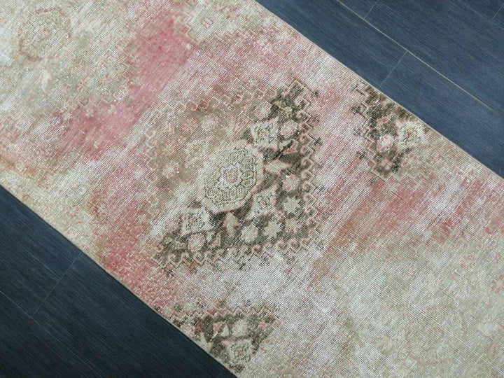 Beige Turkish Distressed Runner Rug 2' 9" x 11' 3" Hand-Knotted | No. WR73587