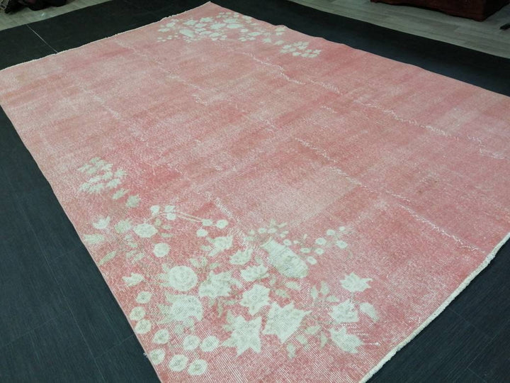 Pink Turkish Oushak Rug 6' 7" x 10' 7" Hand-Knotted