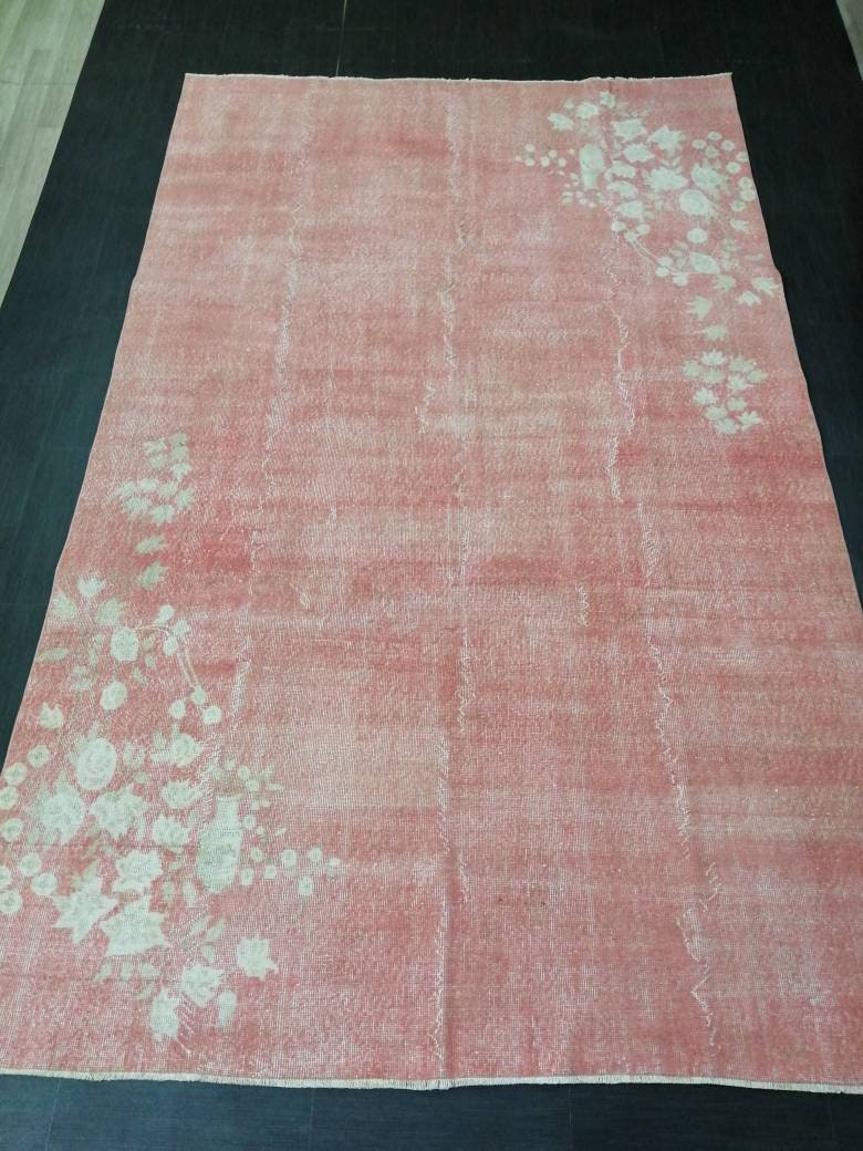Pink Turkish Oushak Rug 6' 7" x 10' 7" Hand-Knotted detail
