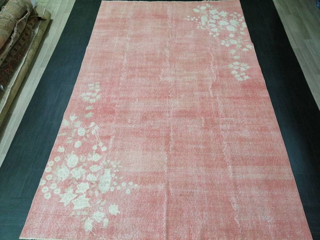 Pink Turkish Oushak Rug 6' 7" x 10' 7" Hand-Knotted reverse