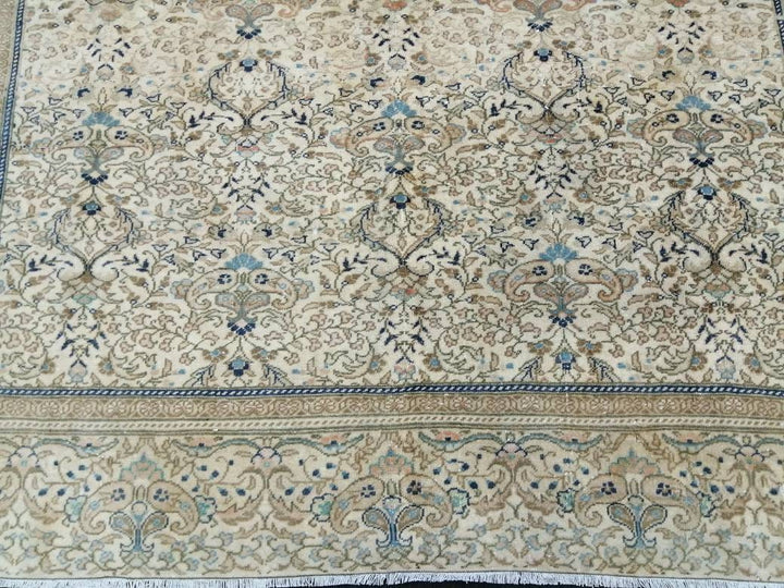 Beige Turkish Runner Rug 6' 2" x 9' 7" Hand-Knotted close-up