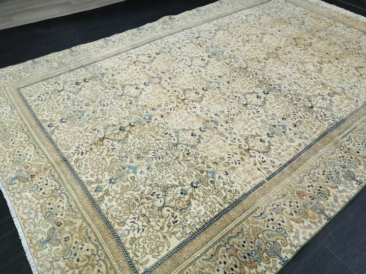 Beige Turkish Runner Rug 6' 2" x 9' 7" Hand-Knotted
