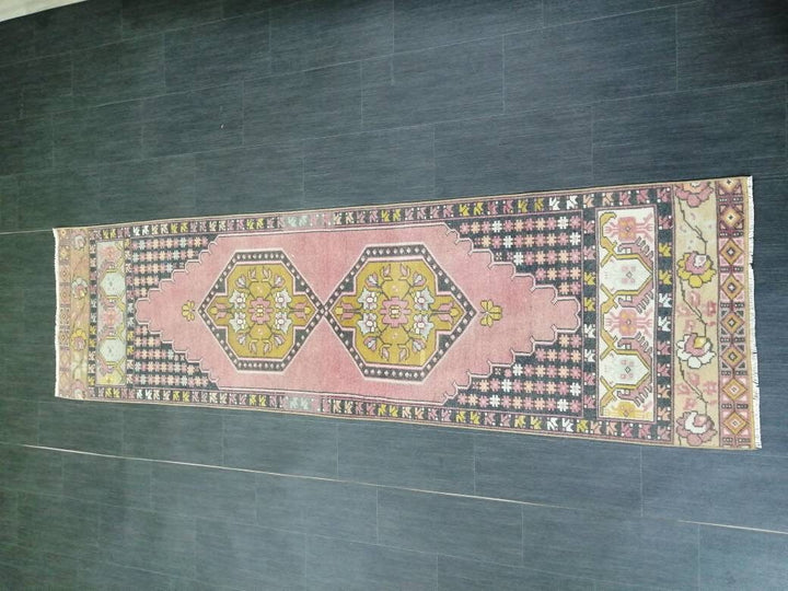 Pink Turkish Runner Rug 2' 5" x 8' 9" Hand-Knotted close-up