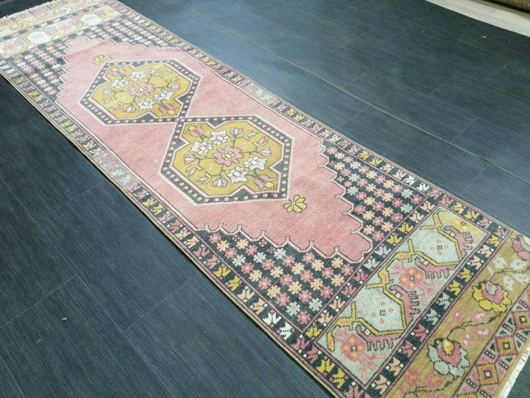 Pink Turkish Runner Rug 2' 5" x 8' 9" Hand-Knotted border