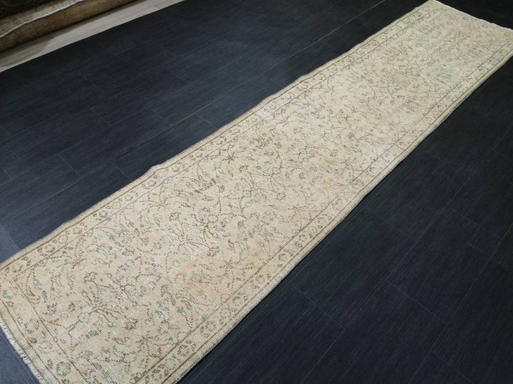 Tan Turkish Runner Rug 2' 5" x 10' 9" Hand-Knotted pattern