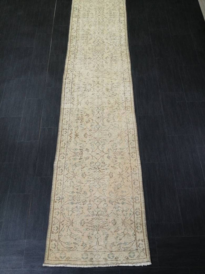 Tan Turkish Runner Rug 2' 5" x 10' 9" Hand-Knotted field