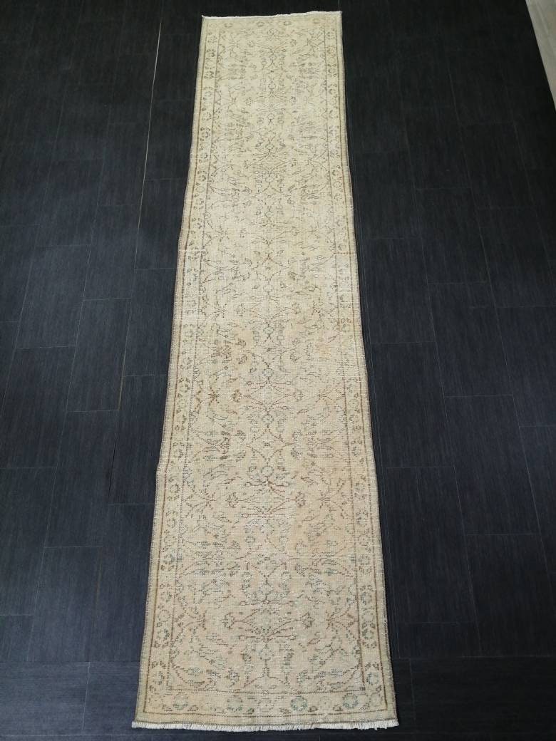 Tan Turkish Runner Rug 2' 5" x 10' 9" Hand-Knotted reverse