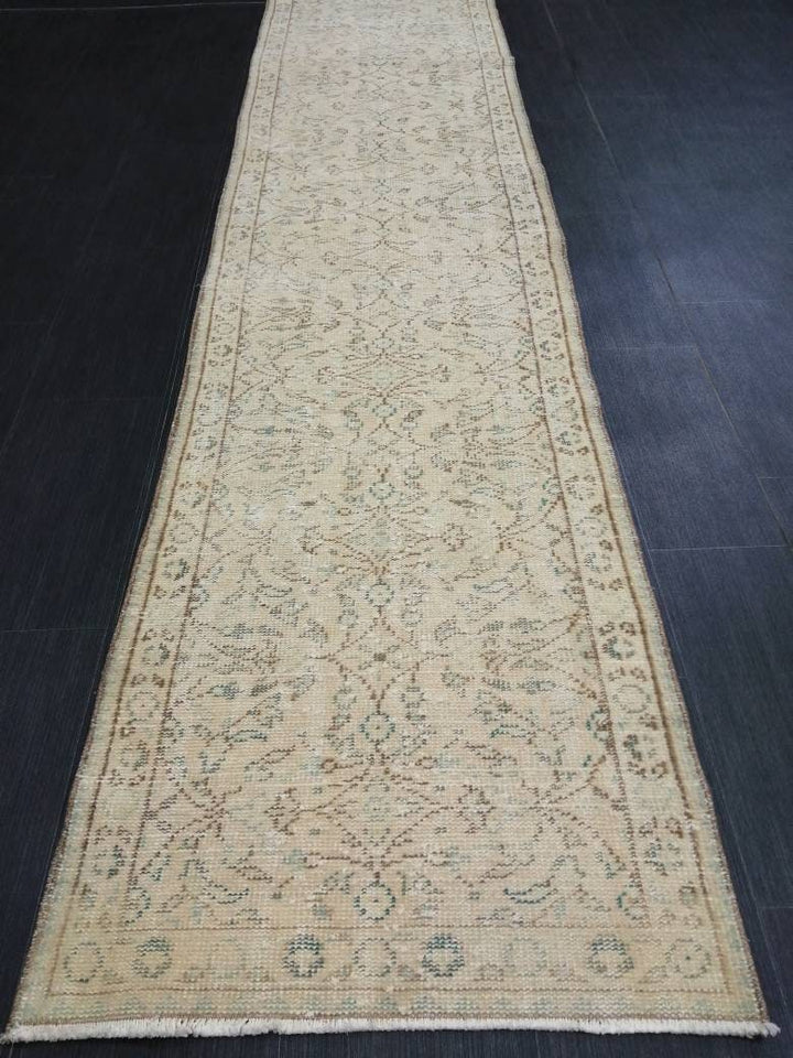 Tan Turkish Runner Rug 2' 5" x 10' 9" Hand-Knotted detail
