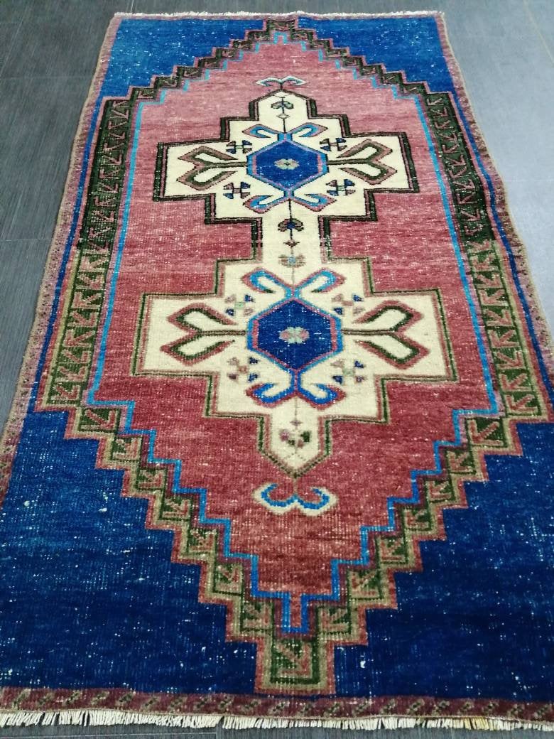 Blue Turkish Runner Rug 2' 7" x 4' 9" Hand-Knotted | No. WR62059