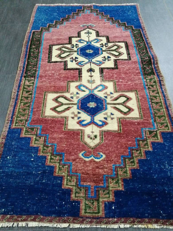 Blue Turkish Runner Rug 2' 7" x 4' 9" Hand-Knotted | No. WR62059