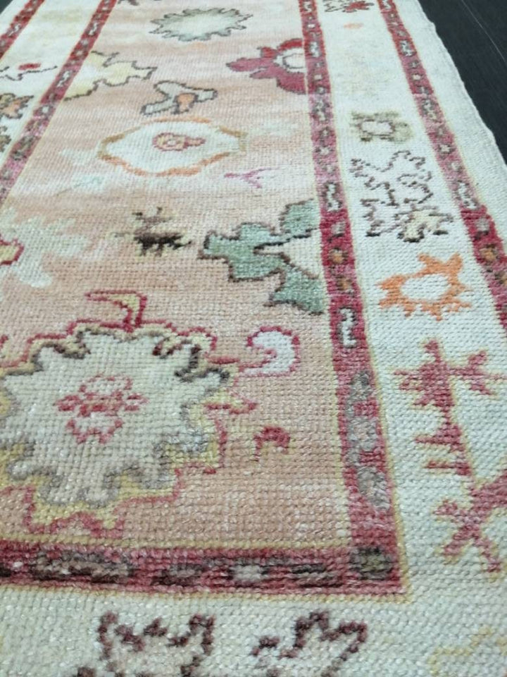 Beige Turkish Runner Rug 2' 11" x 14' 2" Hand-Knotted close-up