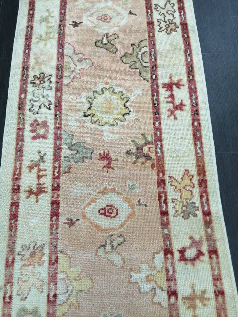 Beige Turkish Runner Rug 2' 11" x 14' 2" Hand-Knotted reverse