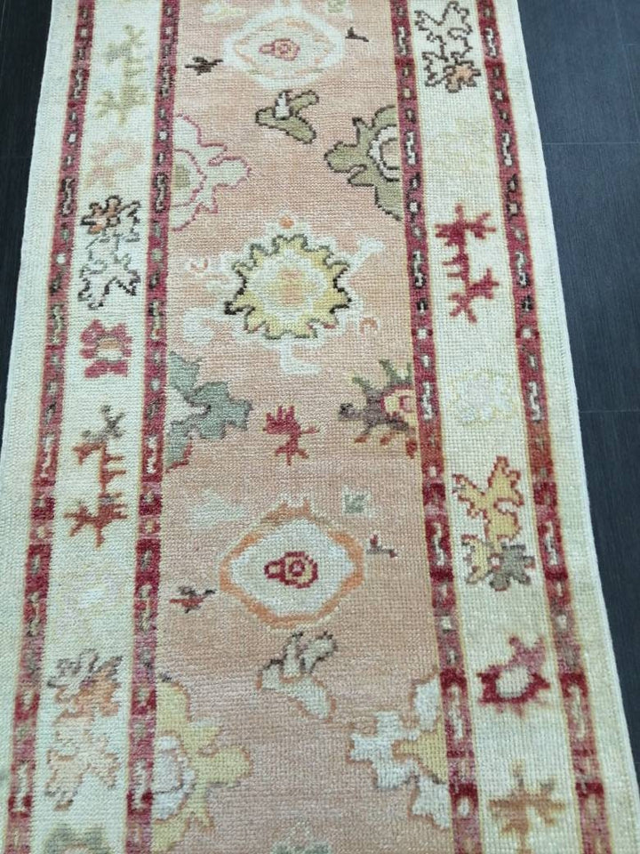 Beige Turkish Runner Rug 2' 11" x 14' 2" Hand-Knotted reverse