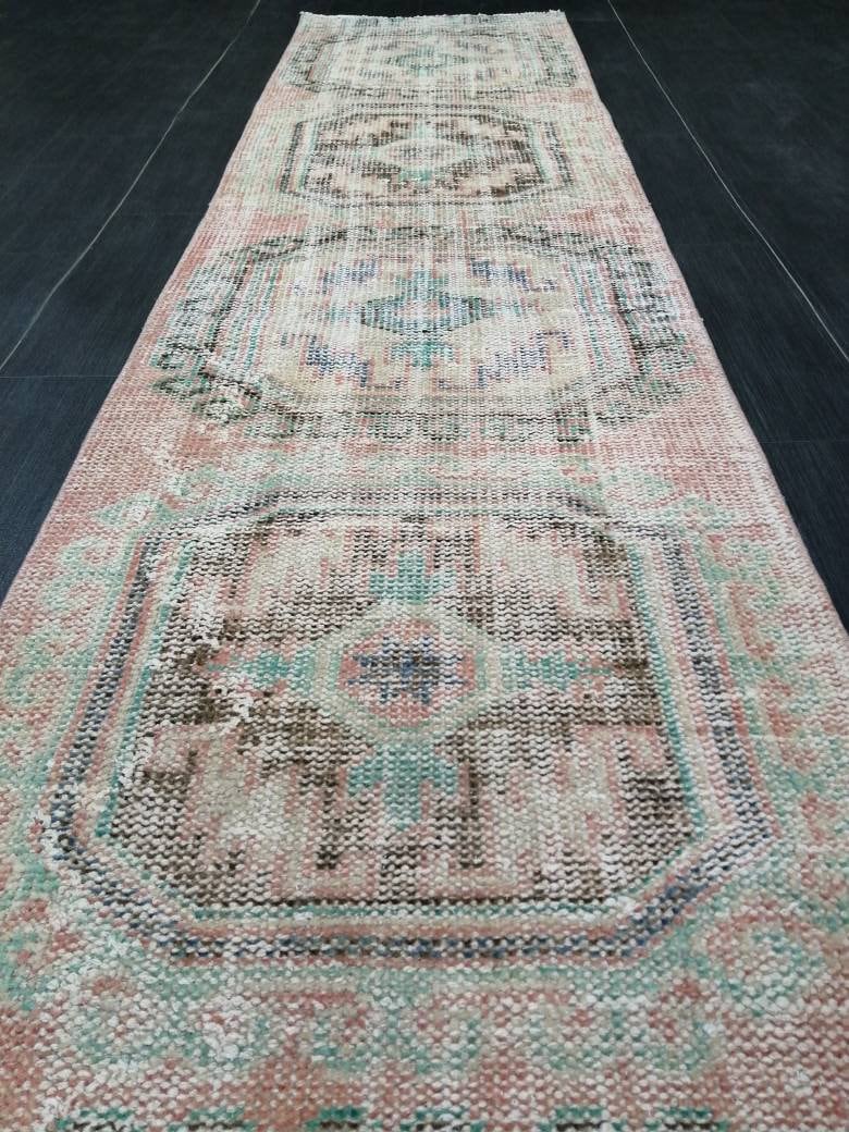 Beige Turkish Runner Rug 2' 2" x 10' 11" Hand-Knotted texture