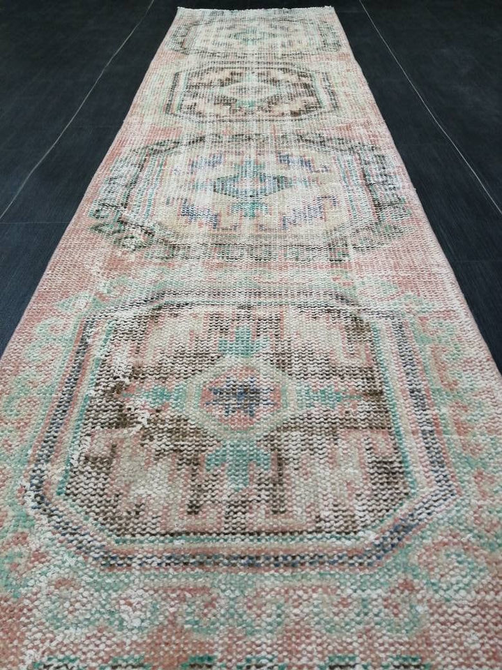 Beige Turkish Runner Rug 2' 2" x 10' 11" Hand-Knotted texture