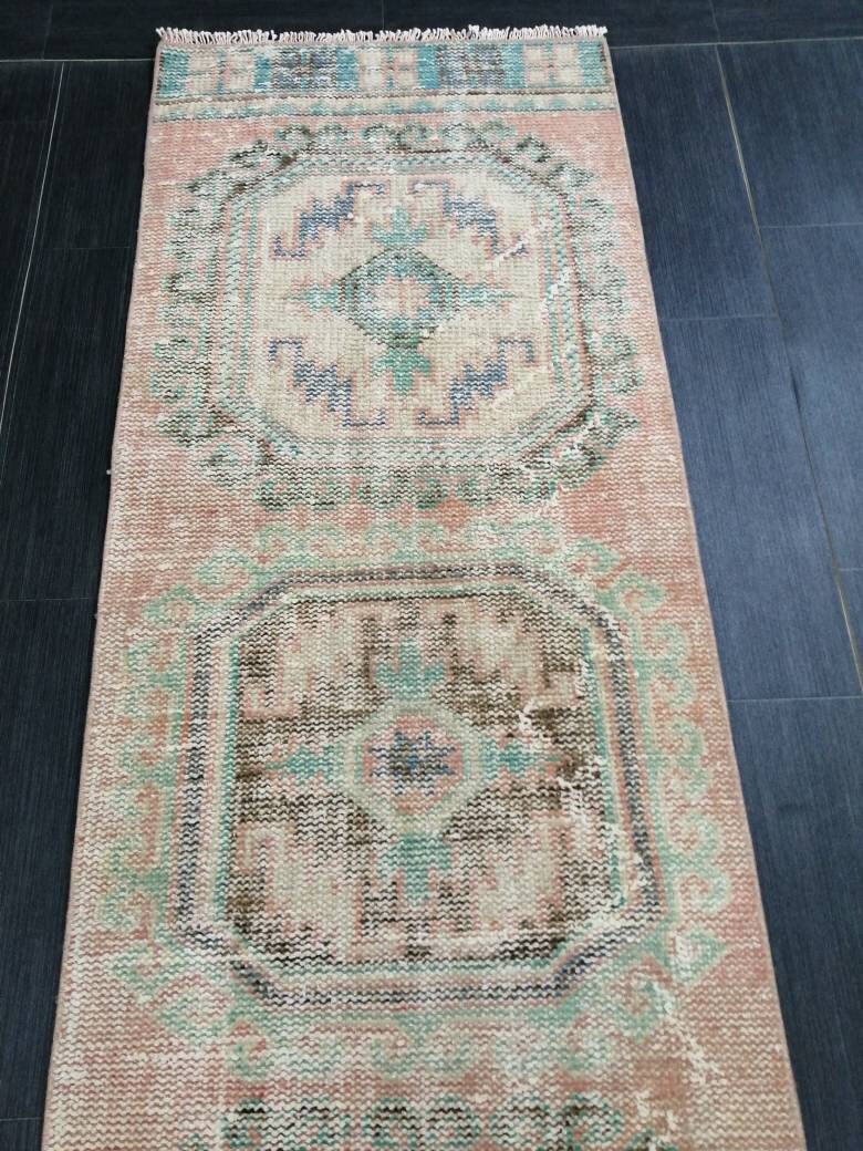 Beige Turkish Runner Rug 2' 2" x 10' 11" Hand-Knotted detail