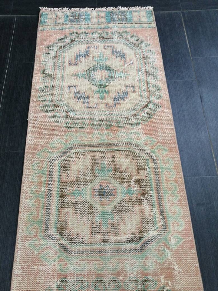 Beige Turkish Runner Rug 2' 2" x 10' 11" Hand-Knotted detail
