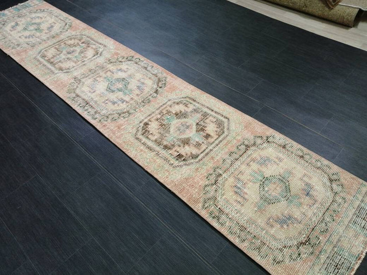 Beige Turkish Runner Rug 2' 2" x 10' 11" Hand-Knotted