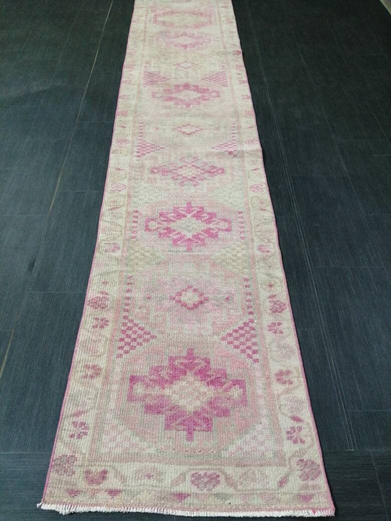 Pink Turkish Runner Rug 2' 3" x 10' 5" Hand-Knotted view