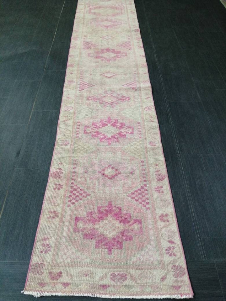Pink Turkish Runner Rug 2' 3" x 10' 5" Hand-Knotted view