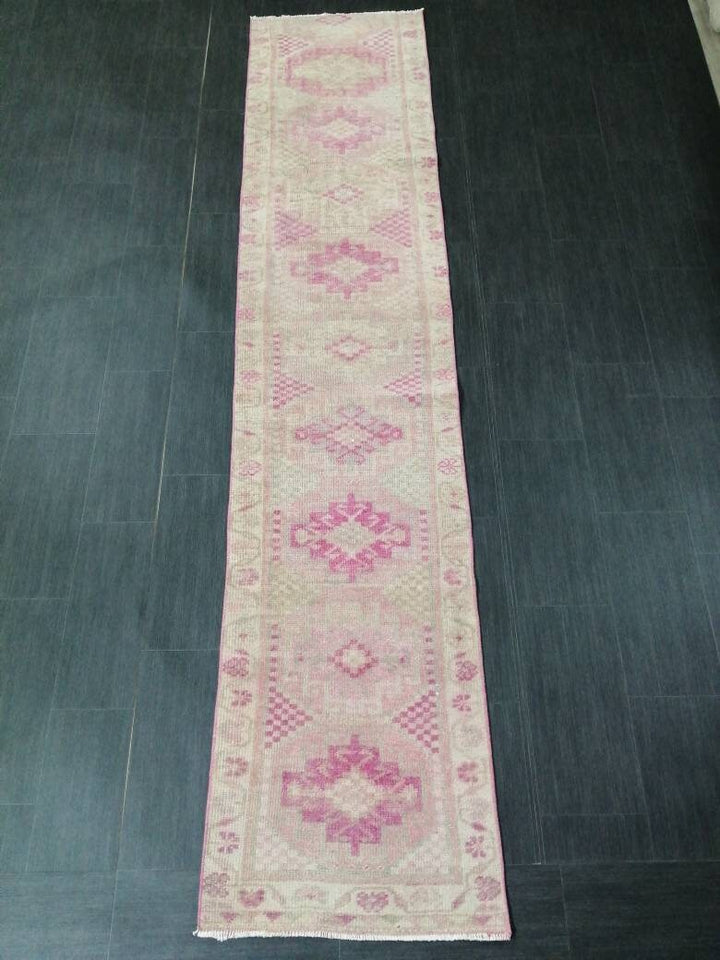 Pink Turkish Runner Rug 2' 3" x 10' 5" Hand-Knotted pattern