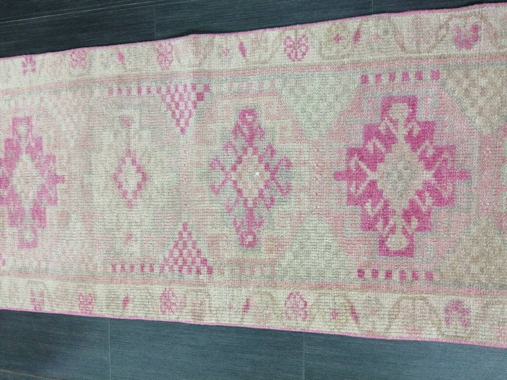 Pink Turkish Runner Rug 2' 3" x 10' 5" Hand-Knotted border