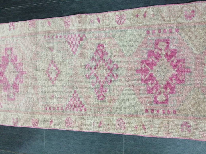 Pink Turkish Runner Rug 2' 3" x 10' 5" Hand-Knotted border