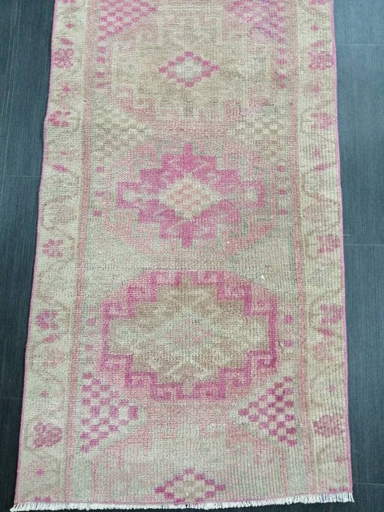 Pink Turkish Runner Rug 2' 3" x 10' 5" Hand-Knotted field