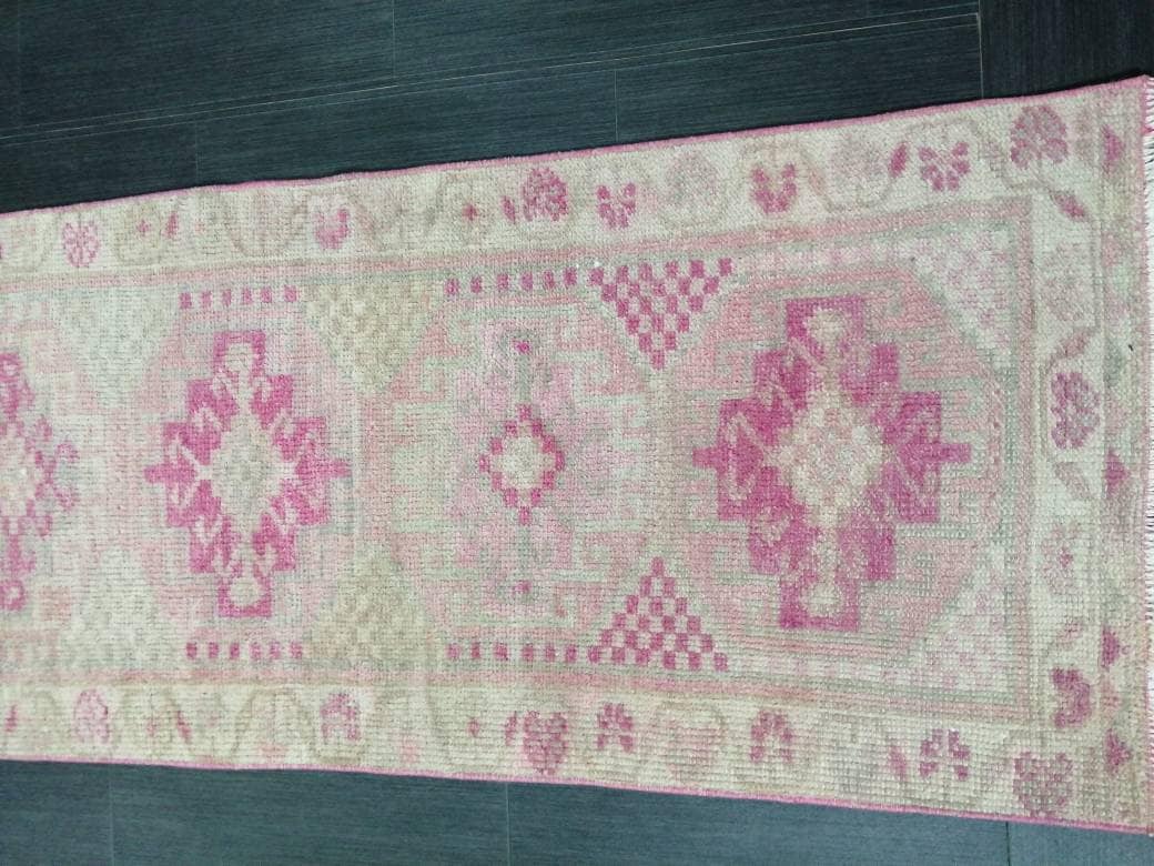 Pink Turkish Runner Rug 2' 3" x 10' 5" Hand-Knotted texture
