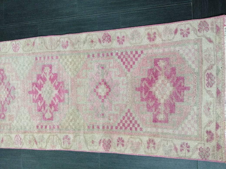 Pink Turkish Runner Rug 2' 3" x 10' 5" Hand-Knotted texture