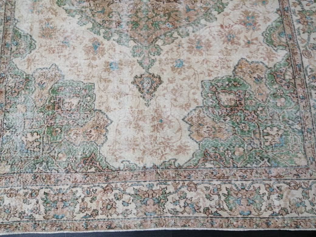 Green Turkish Runner Rug 6' 10" x 10' 5" Hand-Knotted | No. WR73458