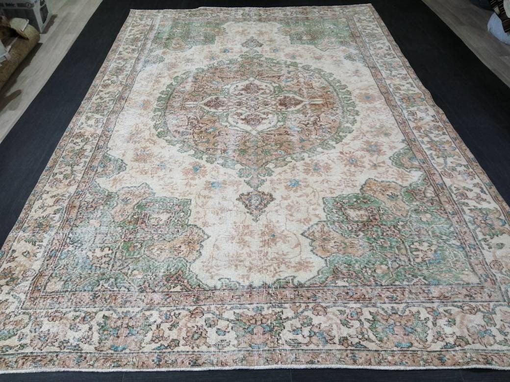 Green Turkish Runner Rug 6' 10" x 10' 5" Hand-Knotted | No. WR73458