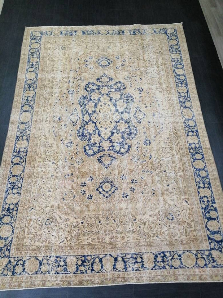 Blue Turkish Runner Rug 7' x 10' 2" Hand-Knotted | No. WR28493