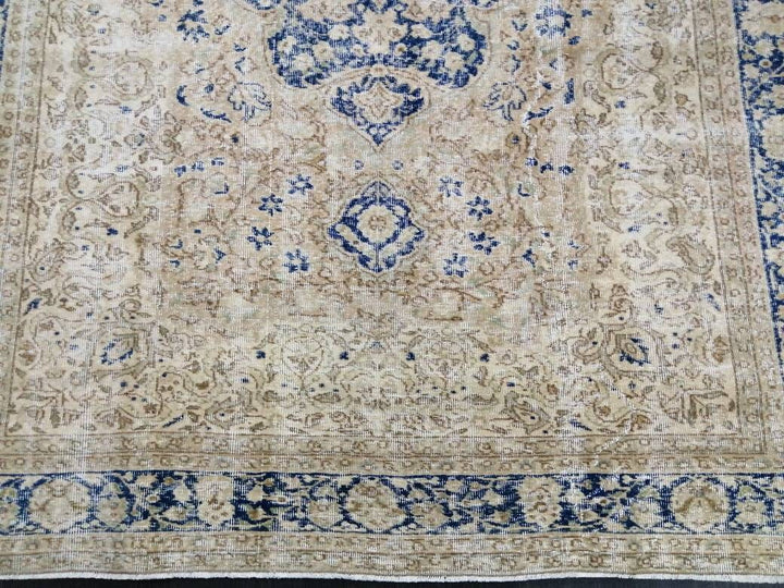 Blue Turkish Runner Rug 7' x 10' 2" Hand-Knotted | No. WR28493