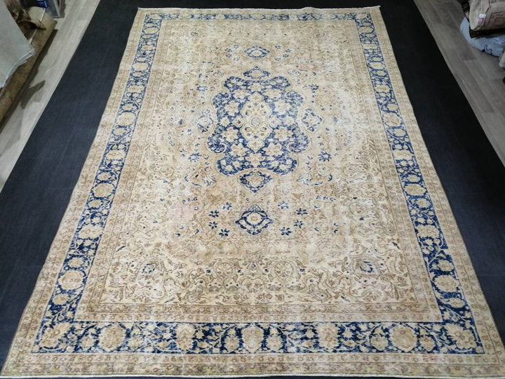 Blue Turkish Runner Rug 7' x 10' 2" Hand-Knotted | No. WR28493