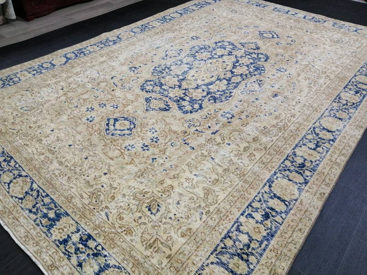 Blue Turkish Runner Rug 7' x 10' 2" Hand-Knotted | No. WR28493