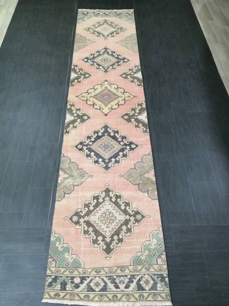Beige Turkish Runner Rug 2' 11" x 13' 2" Hand-Knotted detail