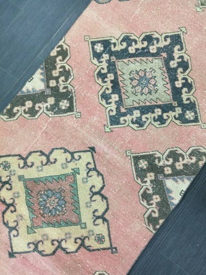 Beige Turkish Runner Rug 2' 11" x 13' 2" Hand-Knotted close-up