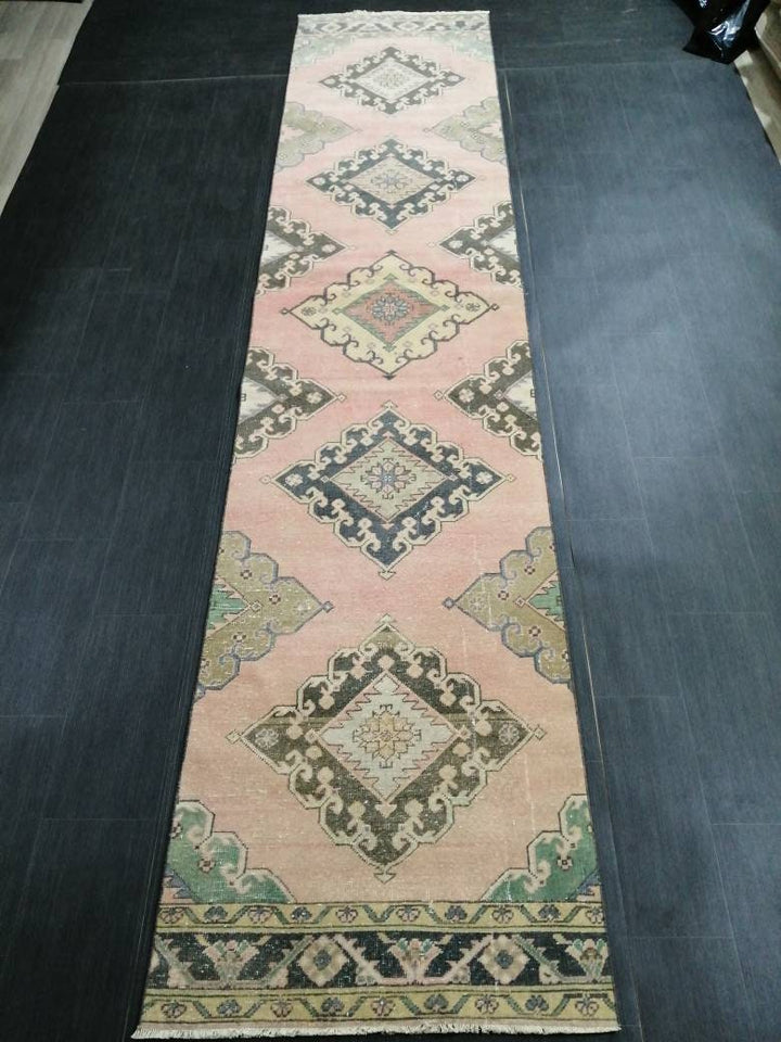 Beige Turkish Runner Rug 2' 11" x 13' 2" Hand-Knotted pattern