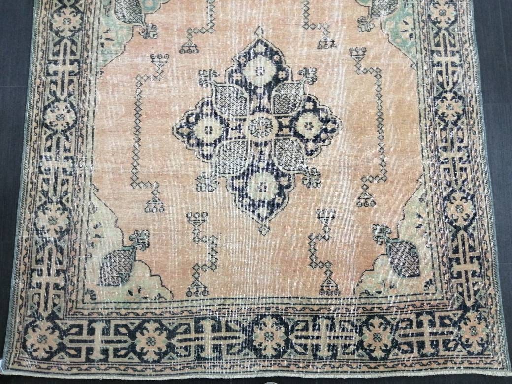 Navy Turkish Runner Rug 4' 9" x 13' 3" Hand-Knotted detail