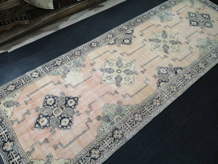 Navy Turkish Runner Rug 4' 9" x 13' 1" Hand-Knotted texture