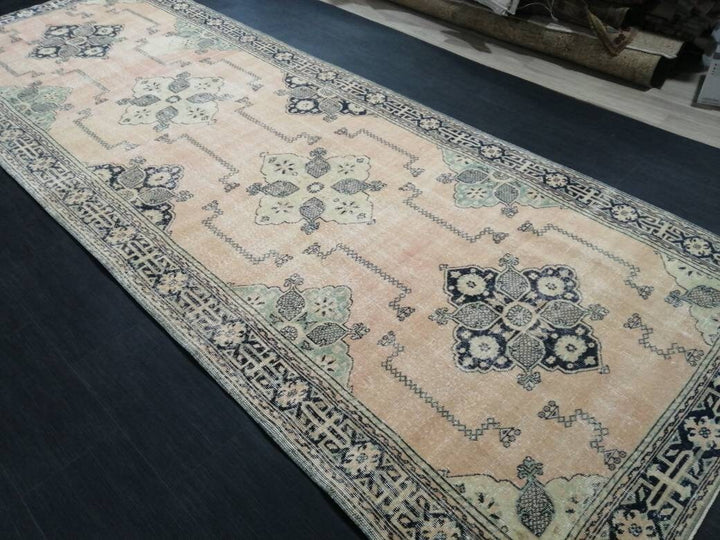 Navy Turkish Runner Rug 4' 9" x 13' 1" Hand-Knotted