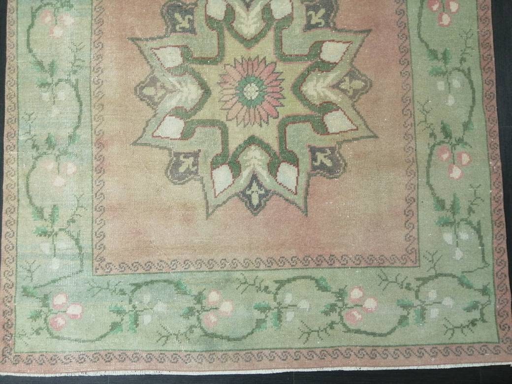 Beige Turkish Runner Rug 4' 6" x 10' 7" Hand-Knotted reverse