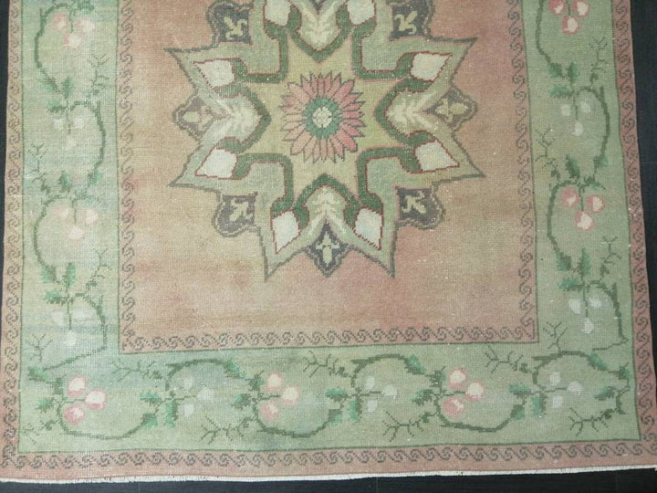Beige Turkish Runner Rug 4' 6" x 10' 7" Hand-Knotted reverse