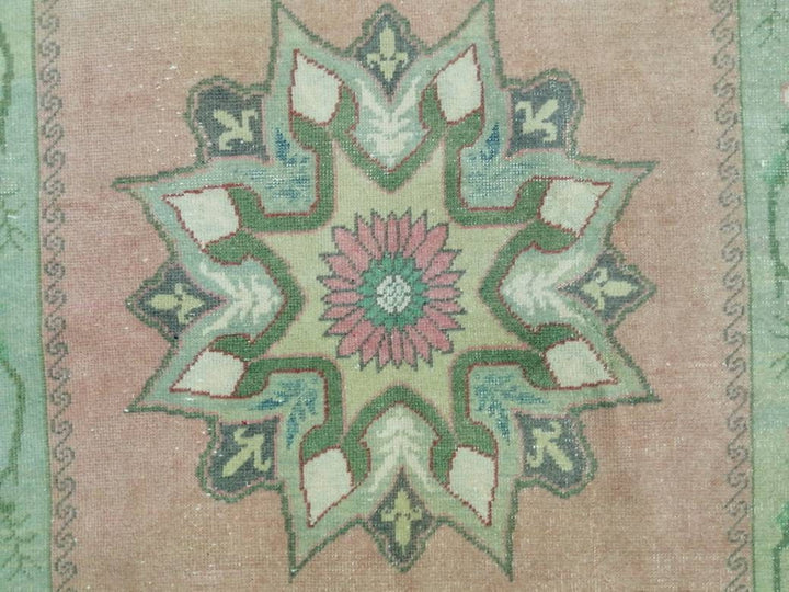 Beige Turkish Runner Rug 4' 6" x 10' 7" Hand-Knotted field